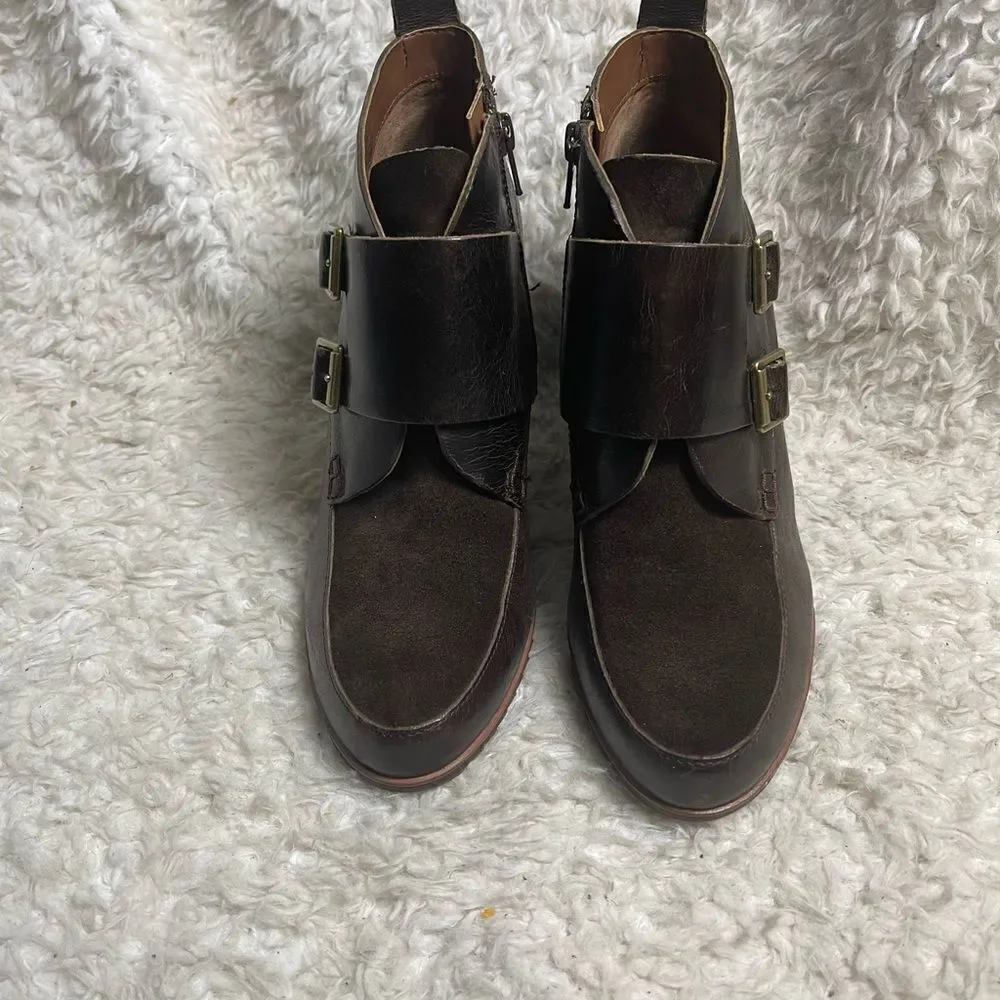 Kork Ease Honska Ankle Boots Leather Brown Wedge Size 7.5M